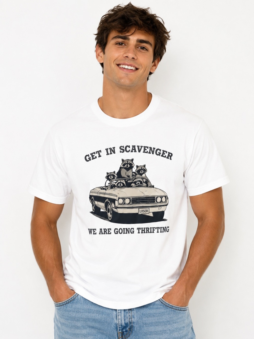 Get In Scavenger Thrifting Shirt Raccoon Graphic Tee Unisex Thrift Shopping Top